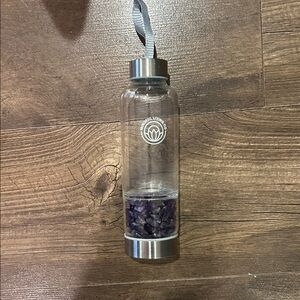 Crystal-Infused Glass Water Bottle with Purple Stones
